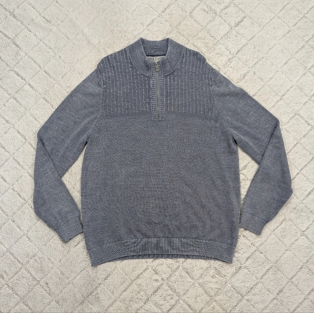 Tommy Bahama Sweater Mens XL Gray ¼ Zip Pullover Knit Cotton Casual Beach